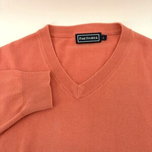 Paul Fredrick Mens Salmon Pink V Neck Sweater Pima Cotton Size L
